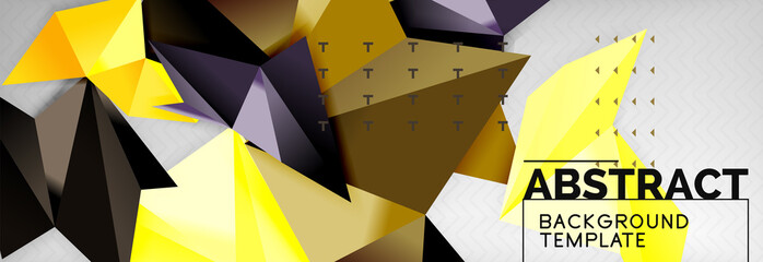 Mosaic triangular 3d shapes composition, geometric modern background. Triangles and polygons design