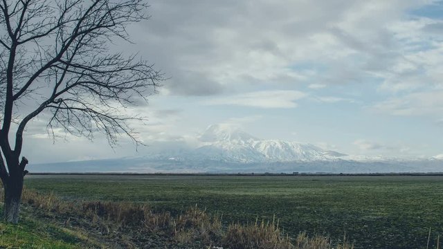 4k Time lapse of Landscape religion Ararat mountain and clouds view from Armenia footage for different events, documental and cinematic projects.
