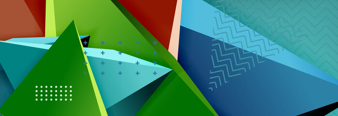 Vector 3d triangular shapes abstract background, origami futuristic template with lines