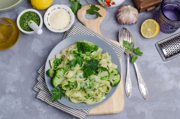 Traditional Italian pasta with green vegetables