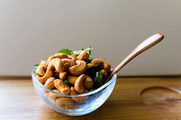 roasted spicy cashew nuts in a bowl