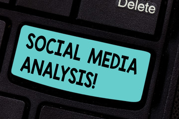Conceptual hand writing showing Social Media Analysis. Business photo showcasing collecting and evaluating the social media data Keyboard key Intention to create computer message idea