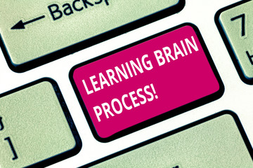 Fototapeta premium Writing note showing Learning Brain Process. Business photo showcasing Acquiring new or modifying existing knowledge Keyboard key Intention to create computer message pressing keypad idea