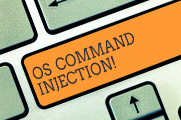 Conceptual hand writing showing Os Comanalysisd Injection. Business photo showcasing Attack technique used for illegal execution of analysis Keyboard key Intention to create computer message idea