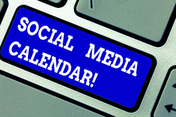 Handwriting text writing Social Media Calendar. Concept meaning apps used to schedule social posts in advance Keyboard key Intention to create computer message pressing keypad idea