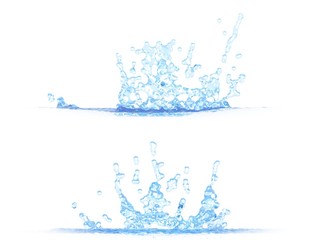 3D illustration of 2 side views of pretty water splash - mockup isolated on white, creative still