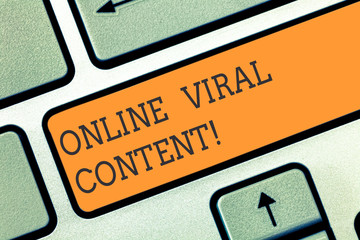 Conceptual hand writing showing Online Viral Content. Business photo showcasing Article that spreads rapidly online by website link Keyboard key Intention to create computer message idea