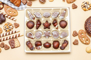 Mix of chocolate pralines.