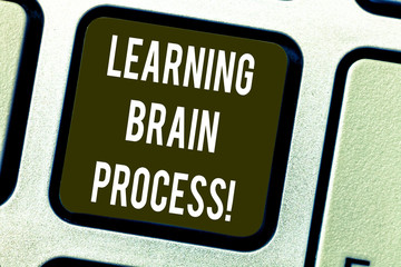 Conceptual hand writing showing Learning Brain Process. Business photo text Acquiring new or modifying existing knowledge Keyboard key Intention to create computer message idea