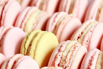 French macaroons in pink and yellow colors.