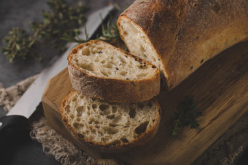 Homemade baguette with herbs