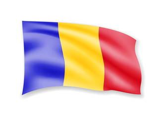 Waving Chad flag on white. Flag in the wind.