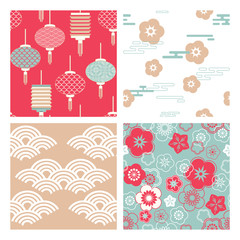 set of chinese vector seamless patterns. Endless texture can be used for wallpaper, pattern fills, web page background,surface textures. - Vector illustration