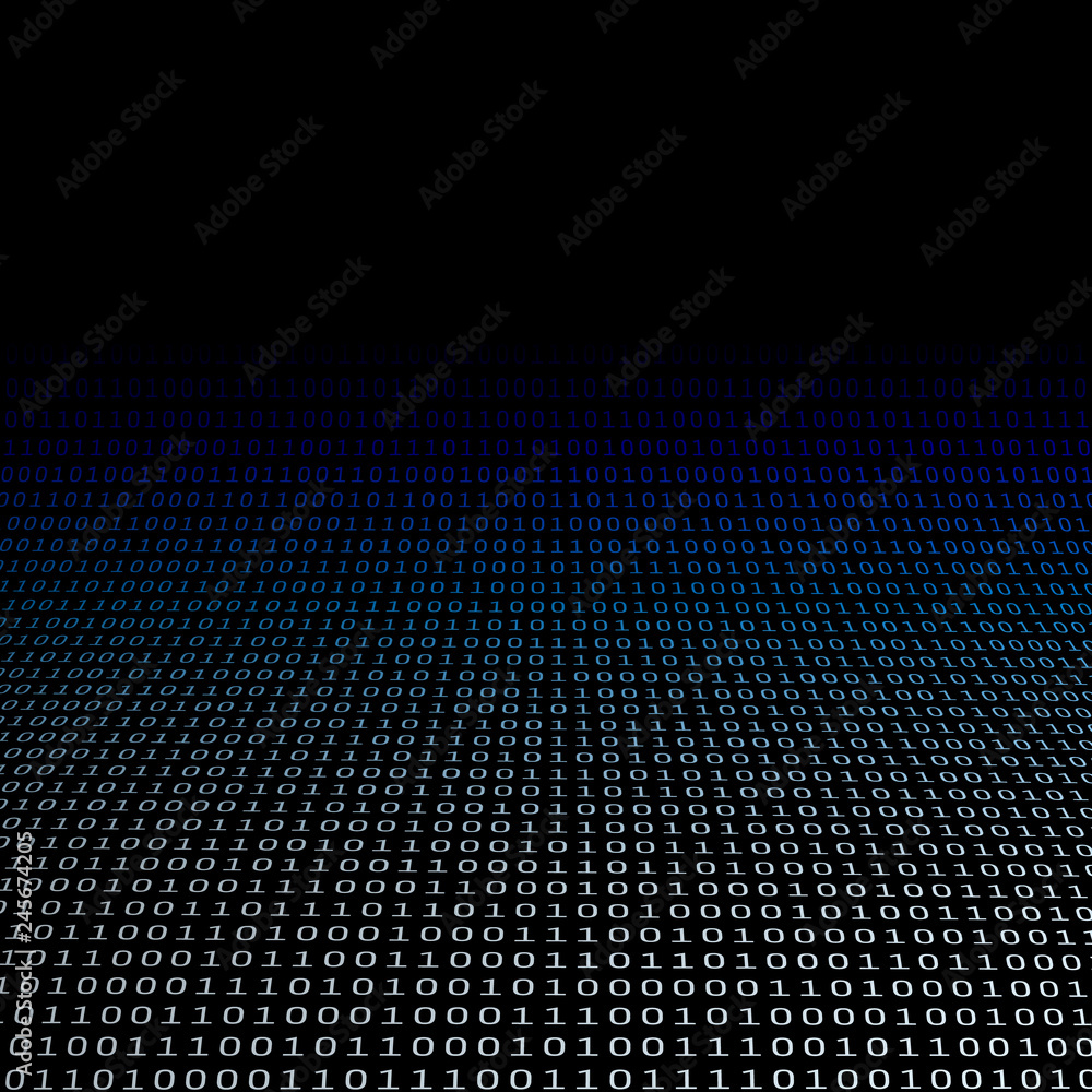 Poster digital matrix, bits pattern of ones and zeros - abstract modern 3d digital information vector backg