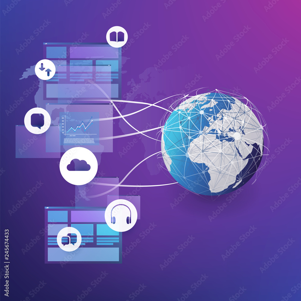 Poster internet of things, cloud computing design concept with icons - digital network connections, technol