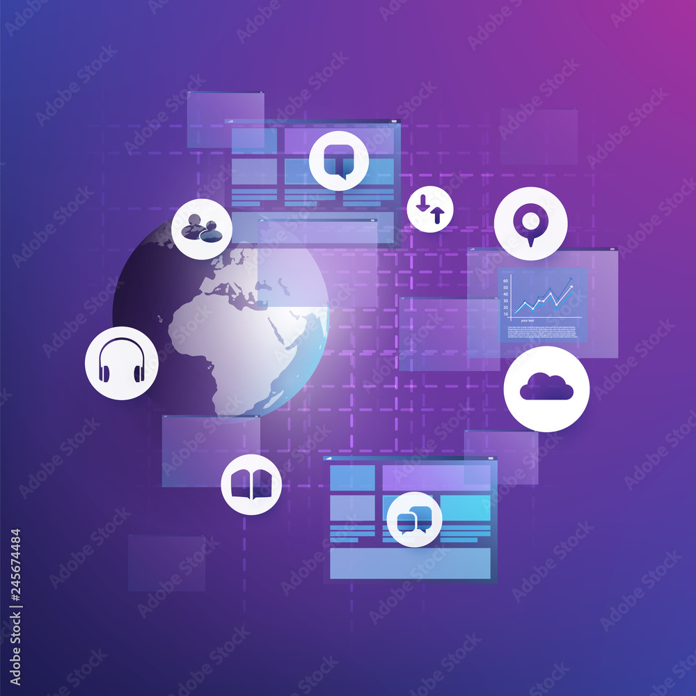 Aufkleber internet of things, cloud computing design concept with icons - digital network connections, technol
