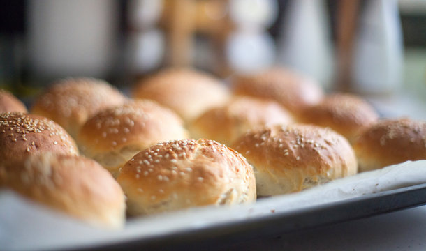 Freshly baked homemade bread buns