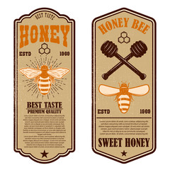 Vintage natural honey flyer templates. Design elements for logo, label, sign, badge.