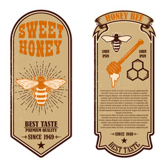 Vintage natural honey flyer templates. Design elements for logo, label, sign, badge.