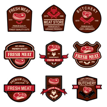 Set Of Fresh Meat Labels. Design Element For Logo, Label, Emblem, Sign.