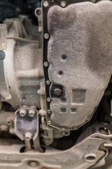 Jacked up cars in the workshop