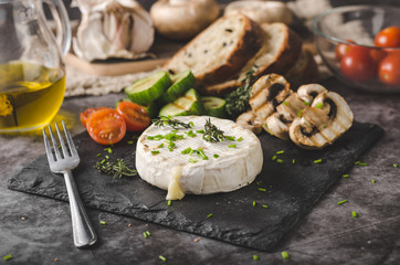 Camembert cheese grilled, fresh roasted vegetable
