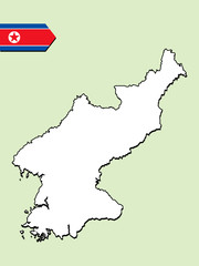 North Korea map with national flag 