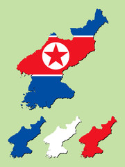 North Korea map with national flag 