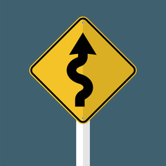 Right winding road Sign isolated on grey sky background.Vector illustration