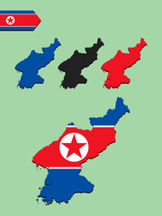 North Korea map with national flag 