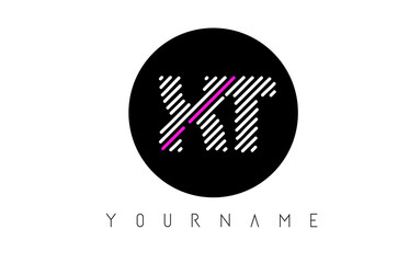 XT Letter Logo Design with White Lines and Black Circle