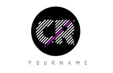 CR Letter Logo Design with White Lines and Black Circle
