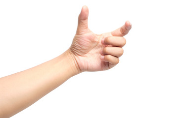 Hands holding something on white background with clipping path.