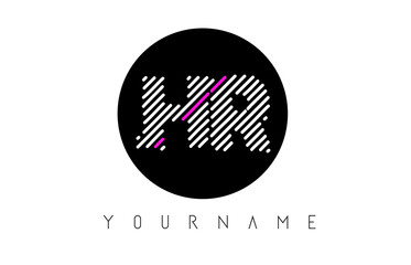 HR Letter Logo Design with White Lines and Black Circle