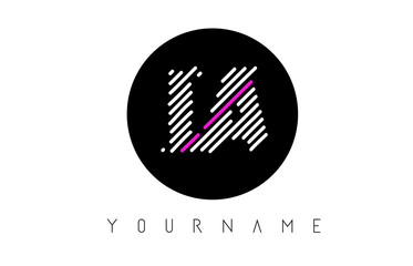 LA Letter Logo Design with White Lines and Black Circle