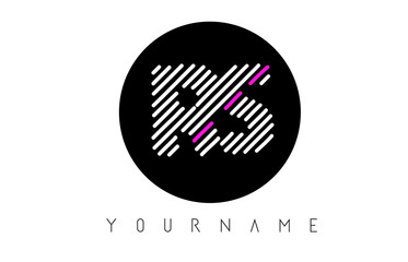 RS Letter Logo Design with White Lines and Black Circle