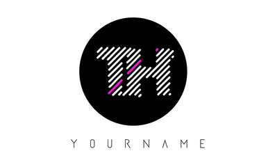 TH Letter Logo Design with White Lines and Black Circle
