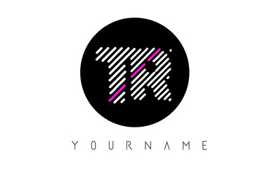 TR Letter Logo Design with White Lines and Black Circle
