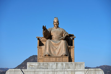 The Statue of King Sejong inn Gwanghwamun Square in Seoul, South Korea. King Sejong who create Korean language