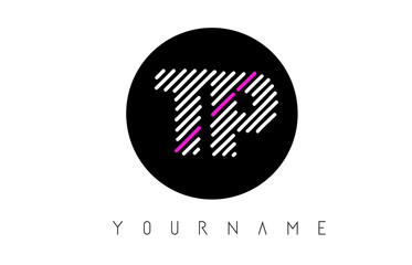 TP Letter Logo Design with White Lines and Black Circle