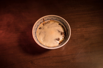 Close up view of plate with japanese food inside. Japan traditional food on wooden table. Selective focus