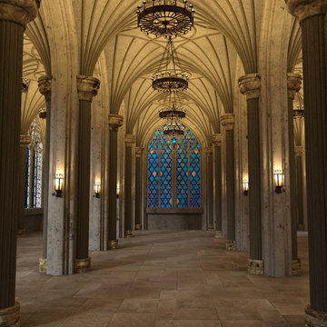 Gothic Arch Gallery luxury interior 3d render