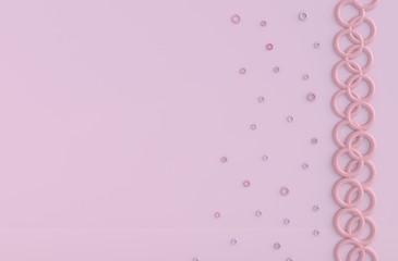 Pink background of love. Decorated with triangle Circle diamond, jewery. background on Valentine`s Day. Interior design. 3D render.