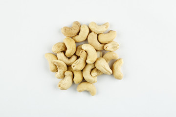 Pile of cashew on a white background