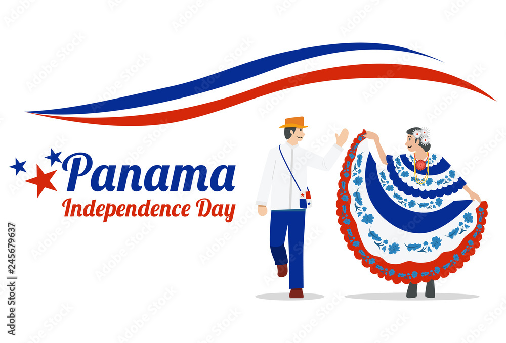 Wall mural panama independence day, illustration of traditional dance, vector