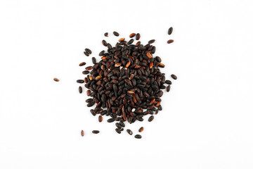 Pile of red rice on a white background