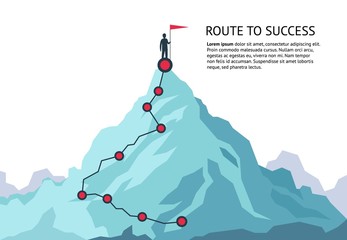 Mountain journey path. Route challenge infographic career top goal growth plan journey to success. Business climbing vector concept