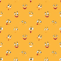 Cartoon smiley pattern. Funny crazy faces happy cute smile caricature fun comic expressions Cartoons face vector seamless background
