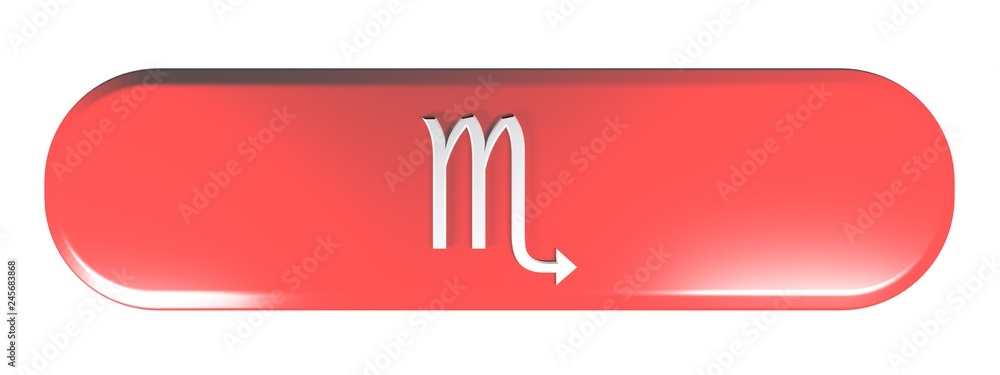 Poster zodiac scorpio icon red rounded rectangle push button - 3d rendering illustration