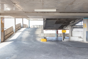 Driveway up and down way in parking garage in hospital.